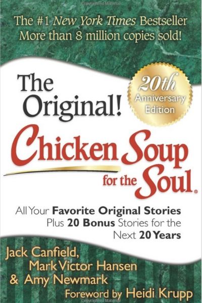 20th Anniversary Chicken Soup for the Soul cover photo green and white with a gold "20" seal.